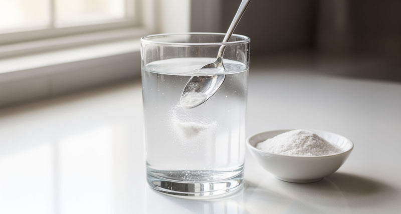 Stirring unflavored electrolyte powder into a clear glass of water