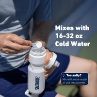 Mixes with 16 to 32 oz of cold water. Too salty? Mix with more water or use less powder.
