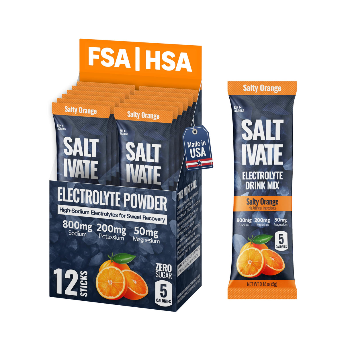 Saltivate Orange electrolyte drink mix stick packs