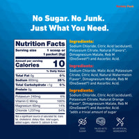 Nutrition Facts for the Variety Pack: 10 calories, 800mg sodium, 240mg potassium, 60mg magnesium per serving, with ingredient lists for all three flavors. Sweetened with Reb M, no sugar.