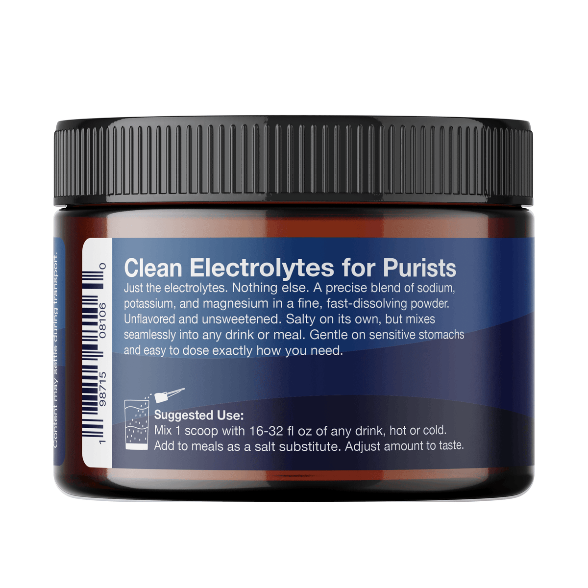 Raw Unflavored Electrolytes Jar, left side