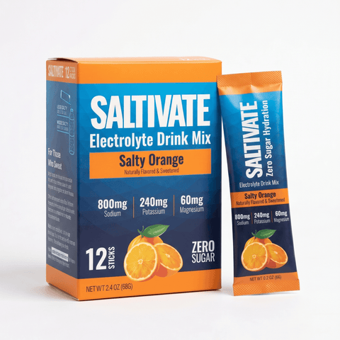 Saltivate Orange electrolyte drink mix, 12-count stick packs, zero sugar and no stevia