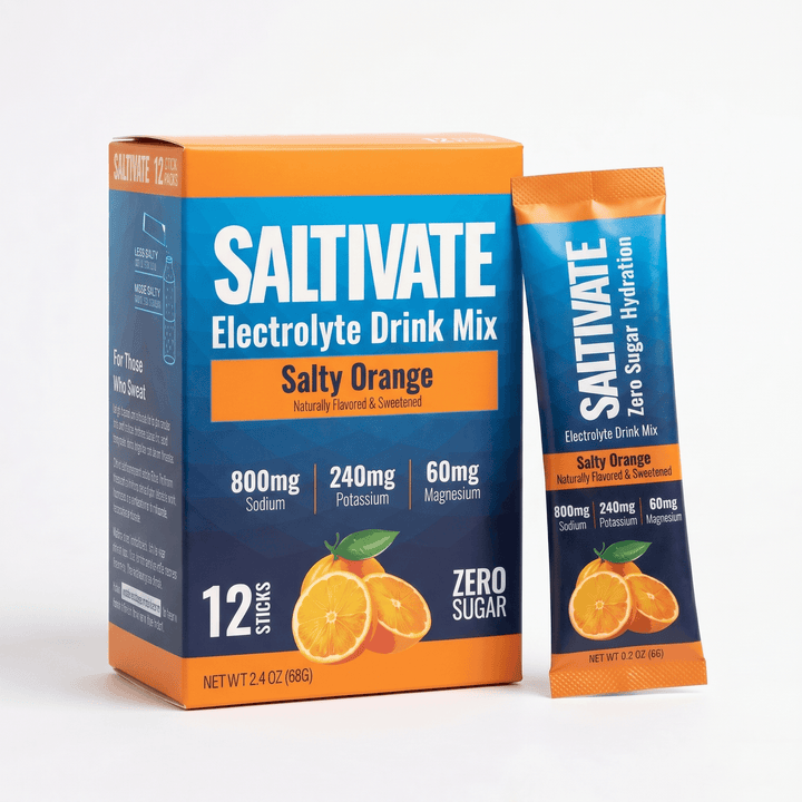 Saltivate Orange electrolyte drink mix, 12-count stick packs, zero sugar and no stevia