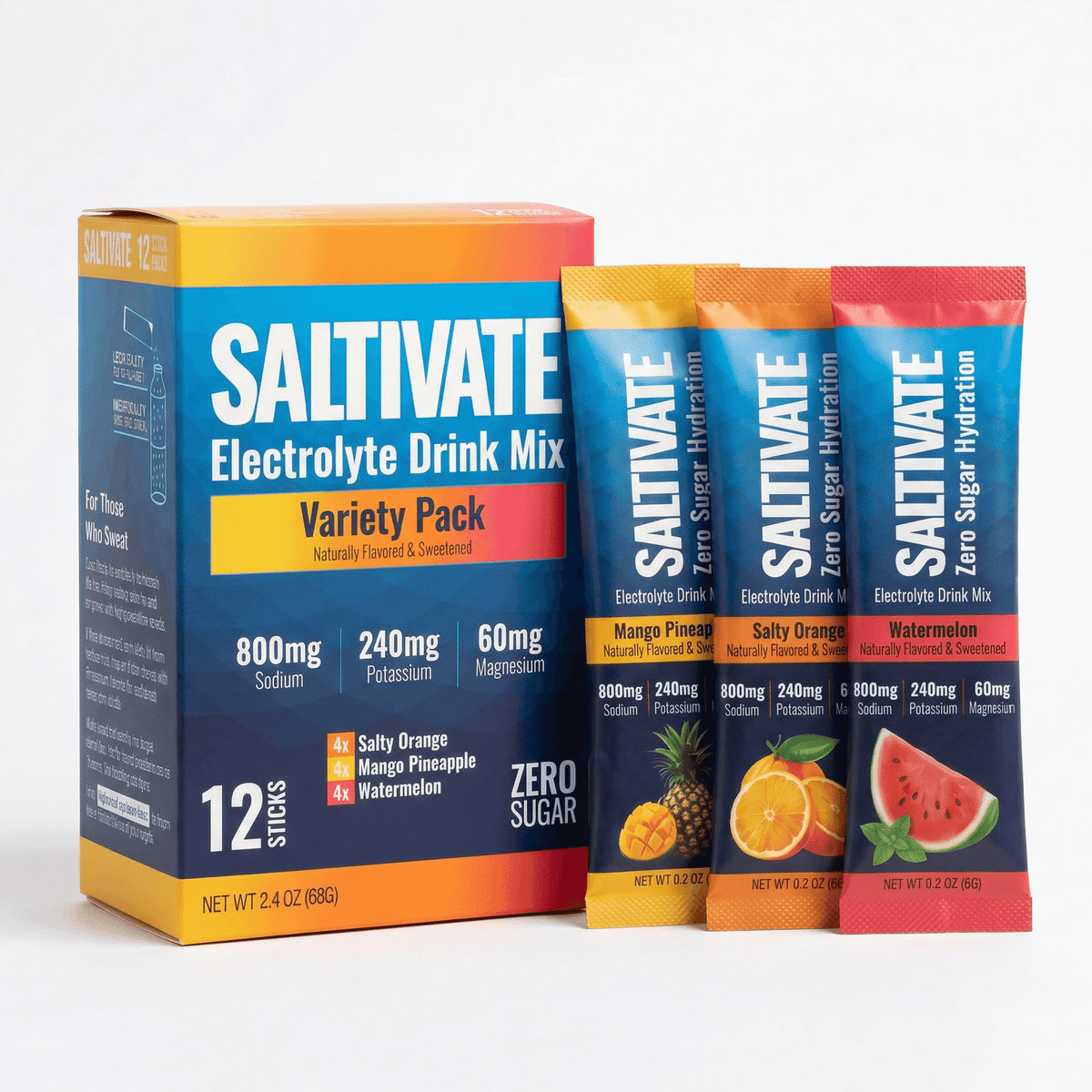 Saltivate Variety Pack electrolyte drink mix, 12-count stick packs, zero sugar and no stevia