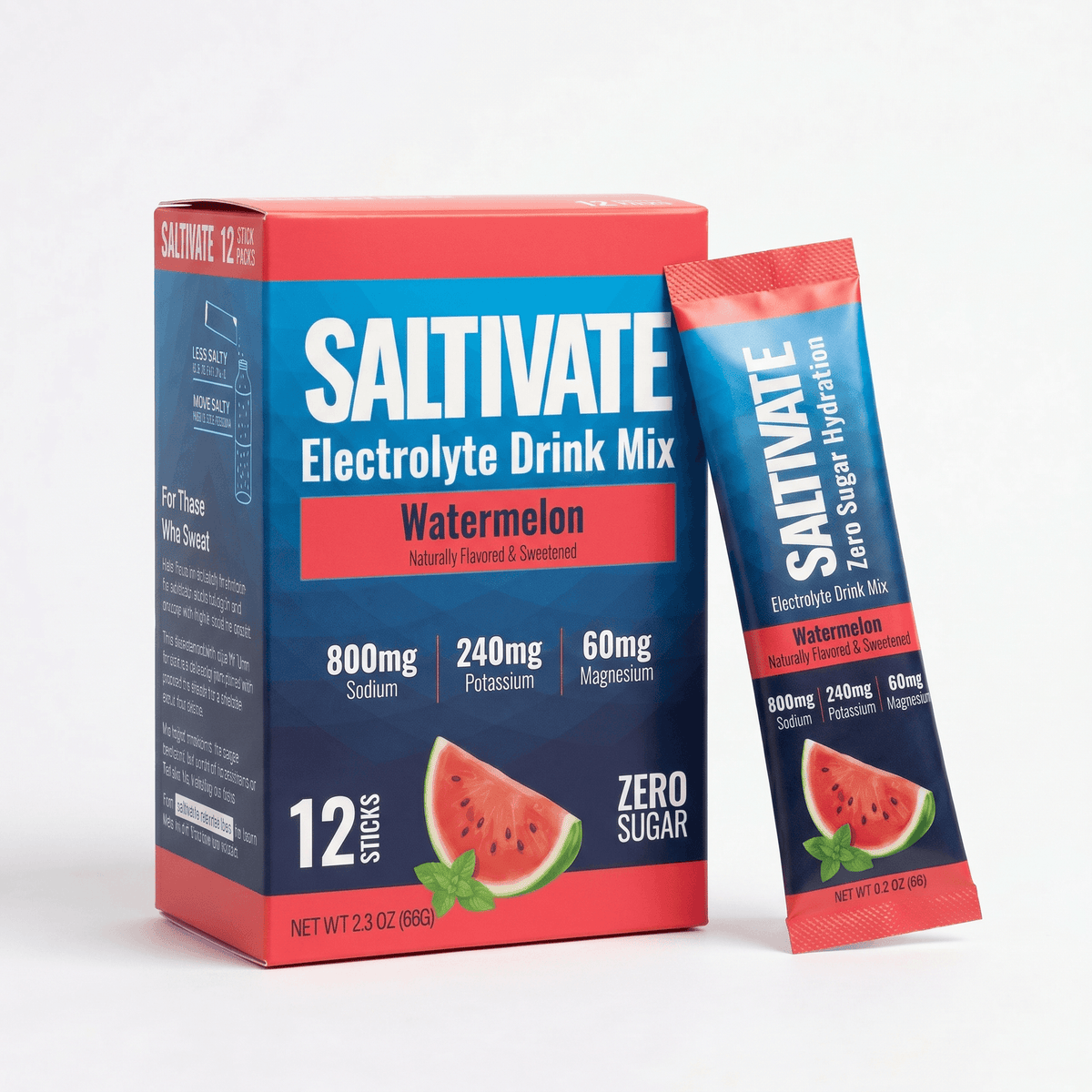 Saltivate Watermelon electrolyte drink mix, 12-count stick packs, zero sugar and no stevia