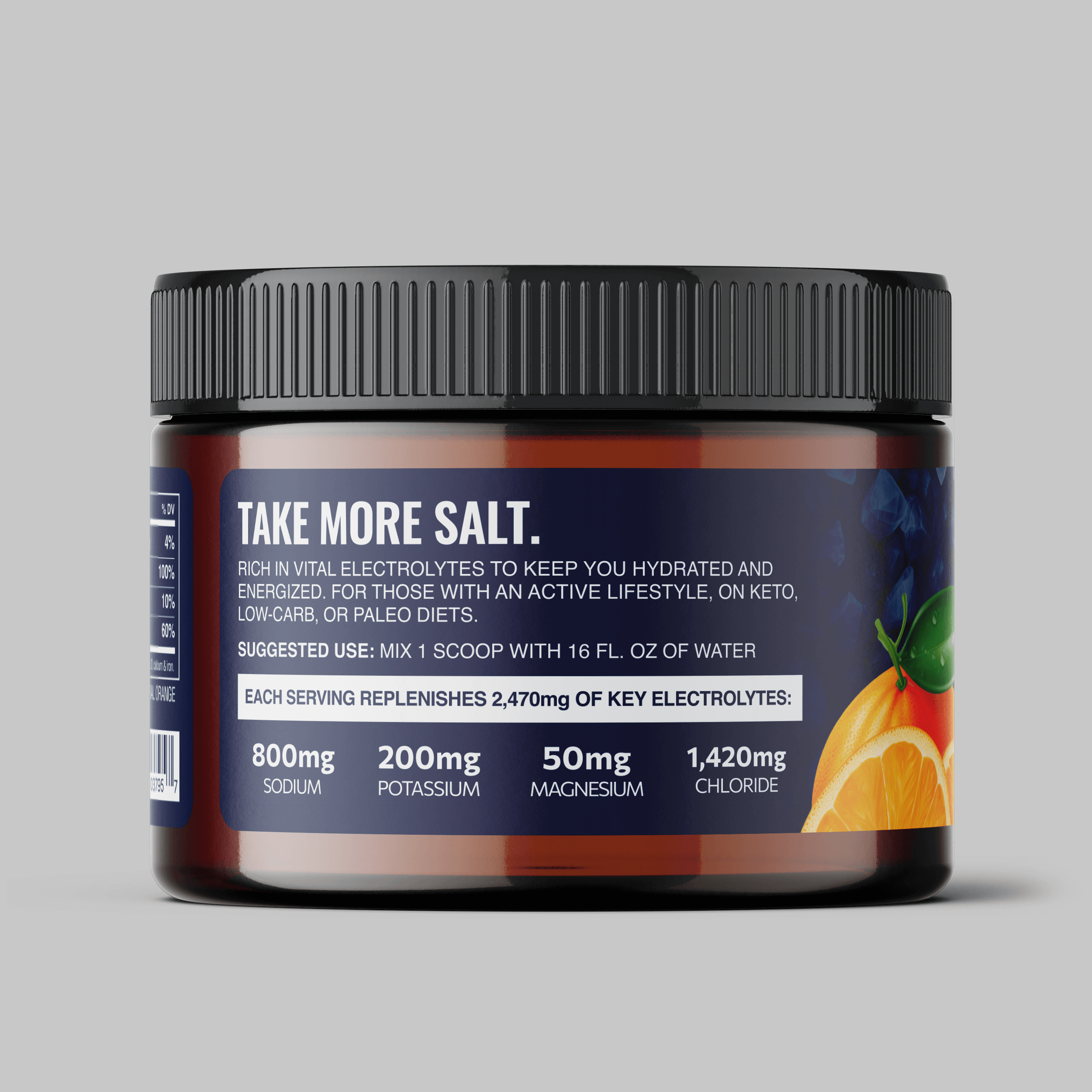 Orange flavored electrolyte powder to support hydration and performance, Saltivate