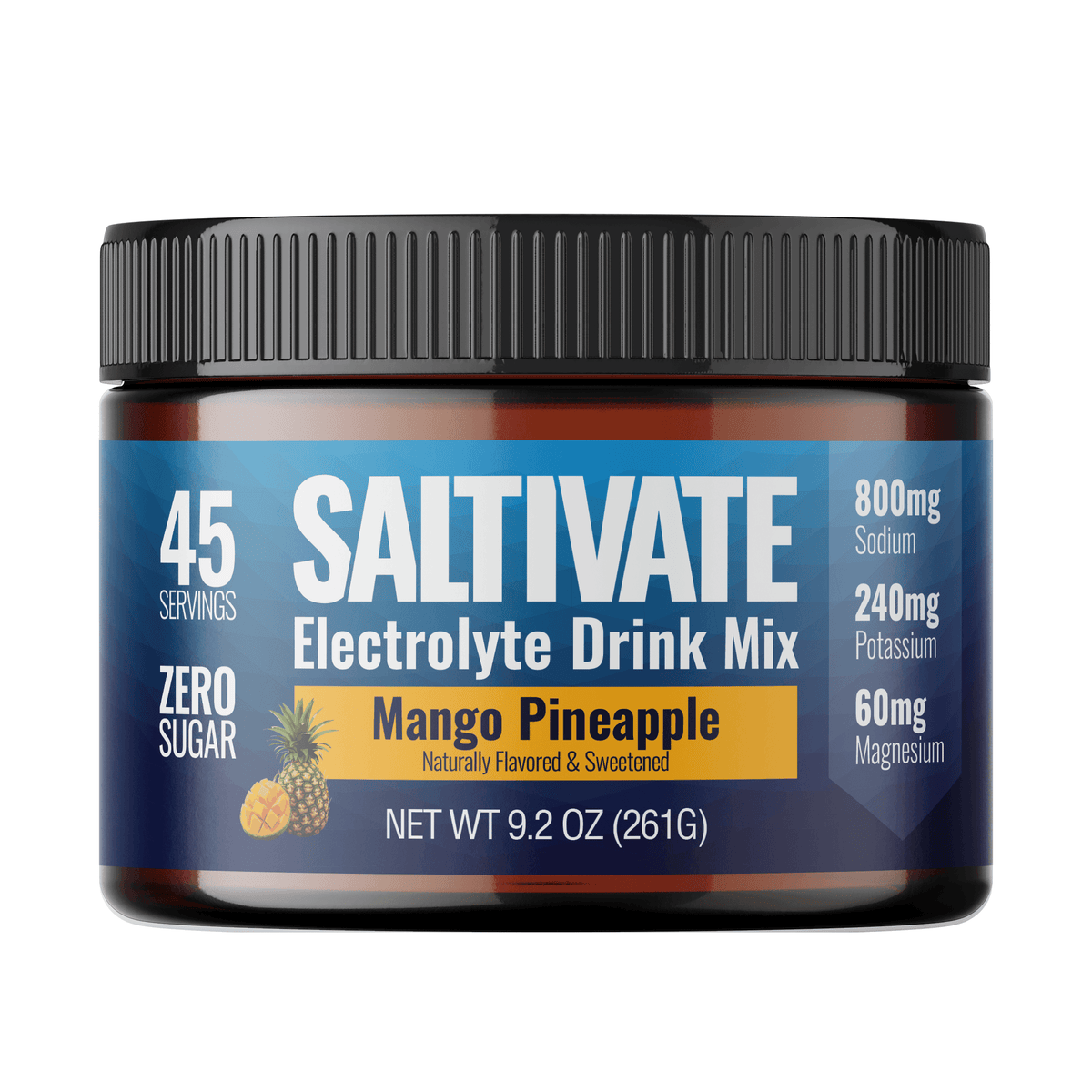 Saltivate Mango Pineapple high-sodium electrolyte drink mix, 45-serving jar, sugar free