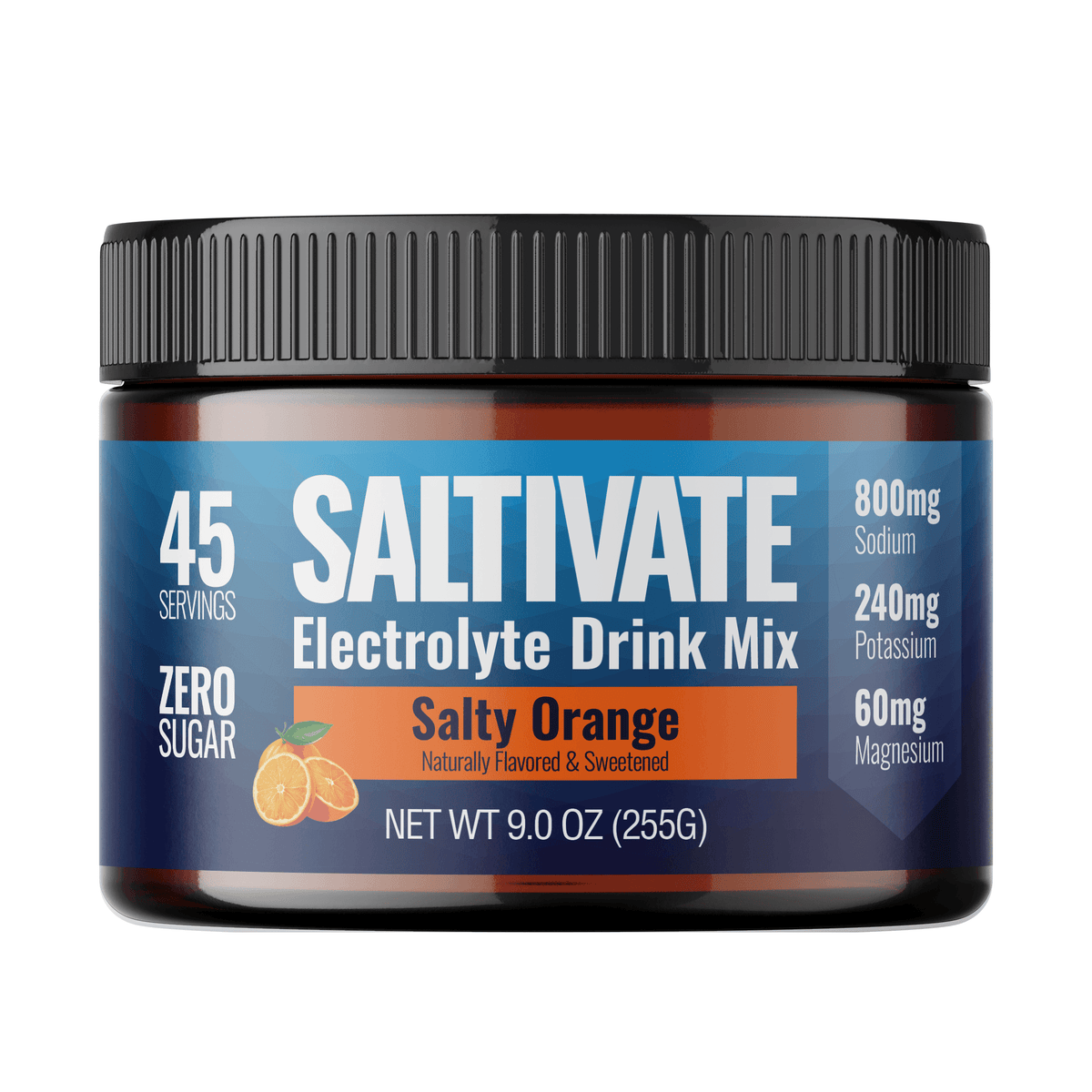Saltivate Orange high-sodium electrolyte drink mix, 45-serving jar, sugar free