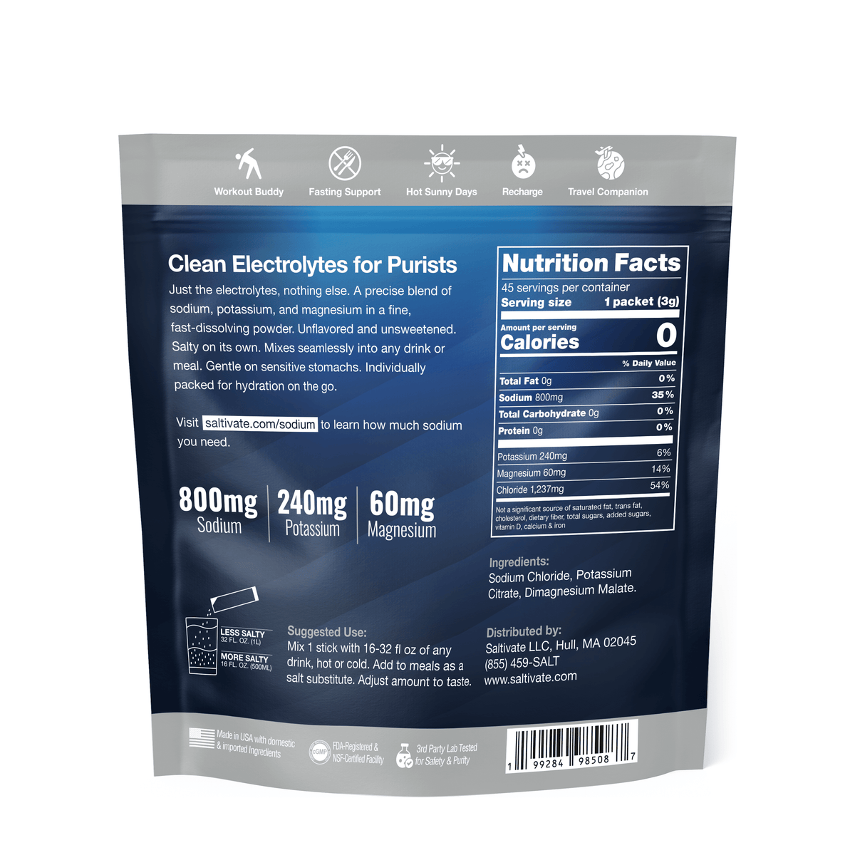 Raw Unflavored Electrolyte Stick Packs, back