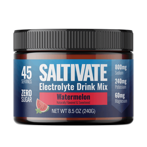 Saltivate Watermelon high-sodium electrolyte drink mix, 45-serving jar, sugar free